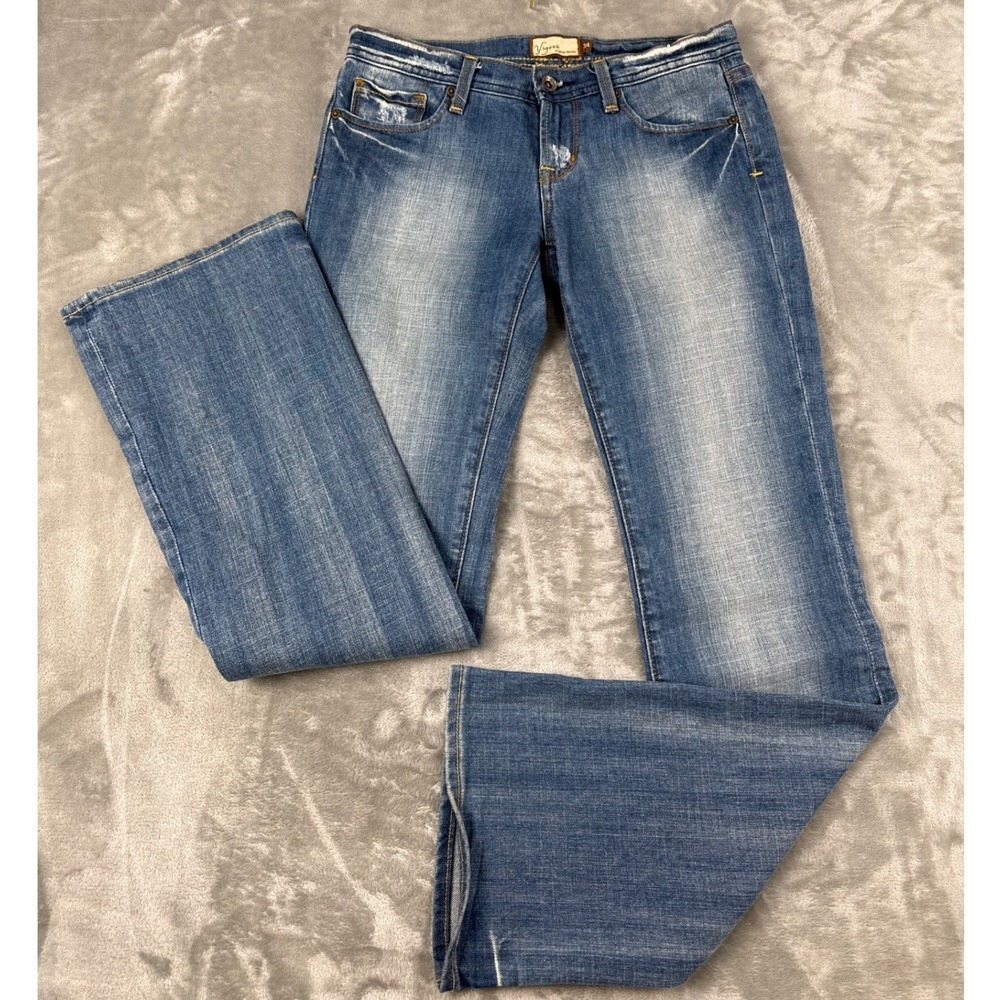 Vigoss Bootcut Jeans Womens 3/4 Medium Wash Embroidered Low Rise Boot Denim
